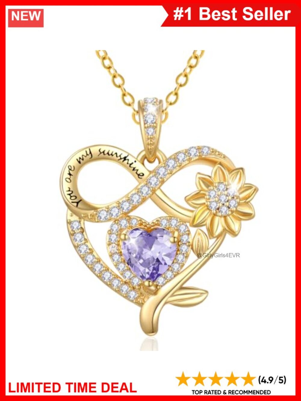 14K Gold Plated Sunflower Heart Birthstone Pendant Necklace